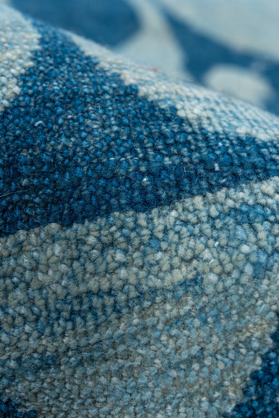 8' x 9' one-of-a-kind handmade vintage Modern rug. Color palette: blue, gray, light blue, light gray, off-white, steel blue