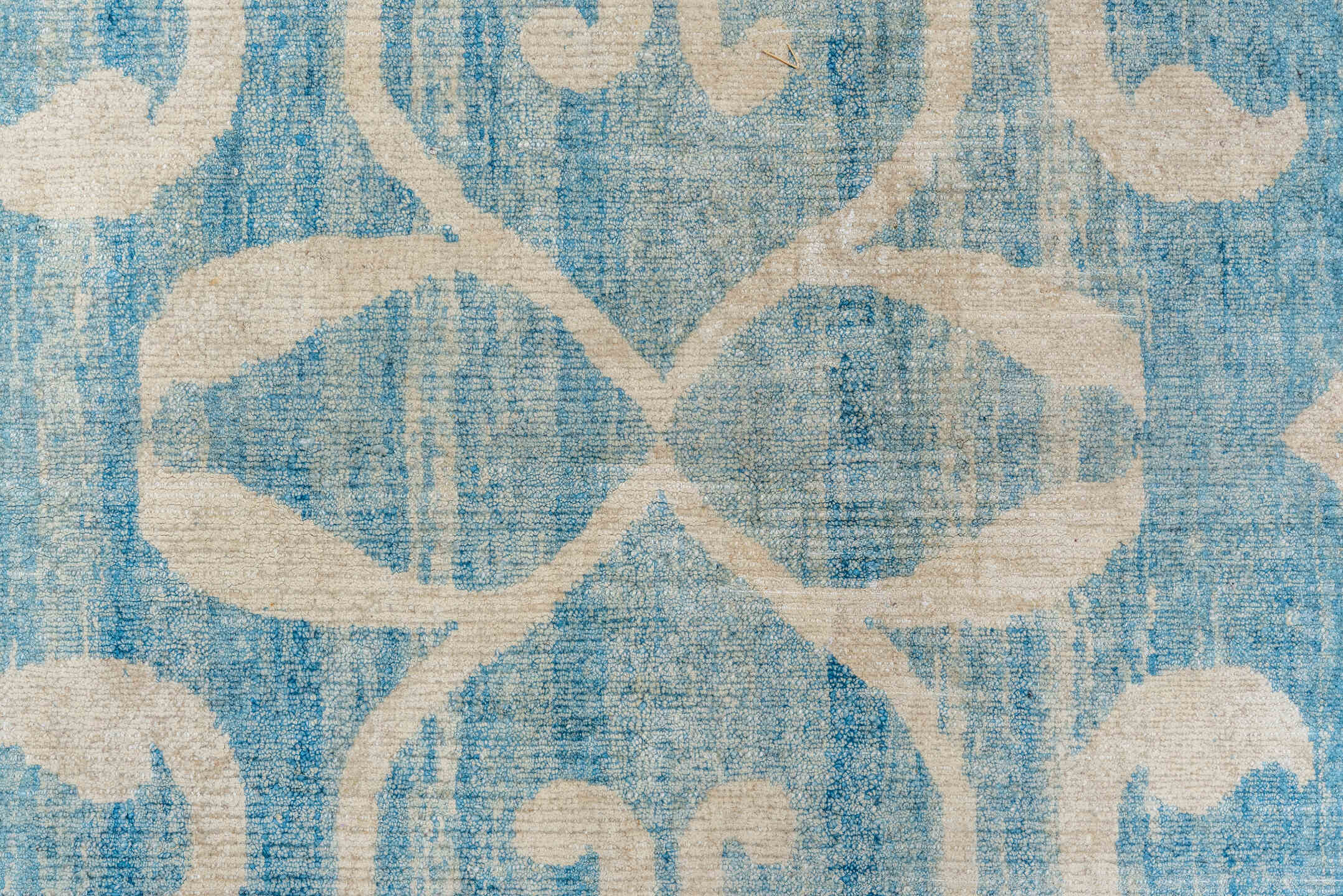 10' x 13' one-of-a-kind handmade vintage Khotan large size rug. Color palette: blue, gray, light blue, light gray, off-white