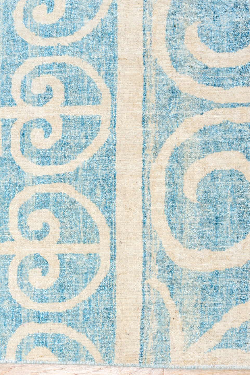 10' x 13' one-of-a-kind handmade vintage Khotan large size rug. Color palette: blue, gray, light blue, light gray, off-white