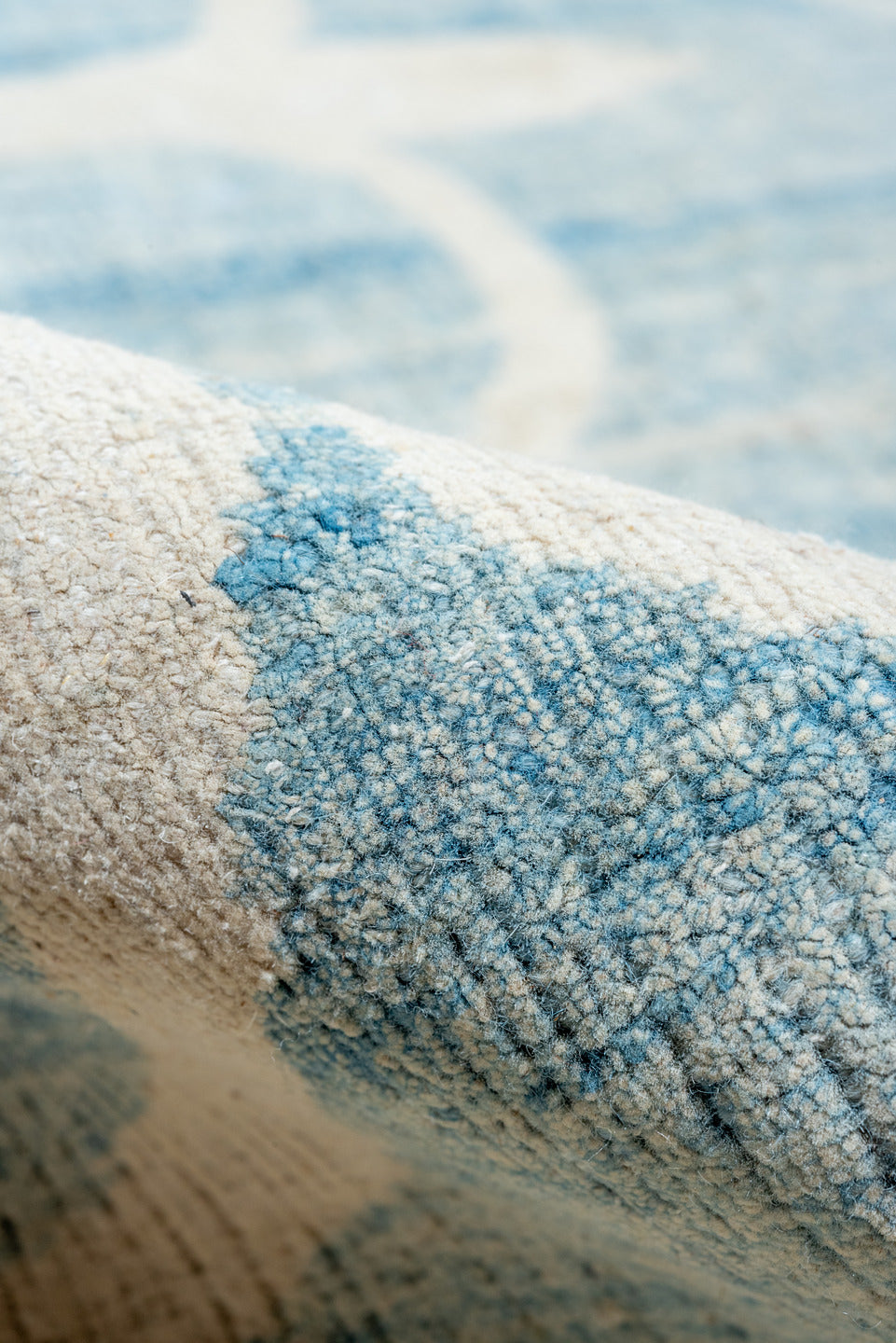 10' x 13' one-of-a-kind handmade vintage Khotan large size rug. Color palette: blue, gray, light blue, light gray, off-white