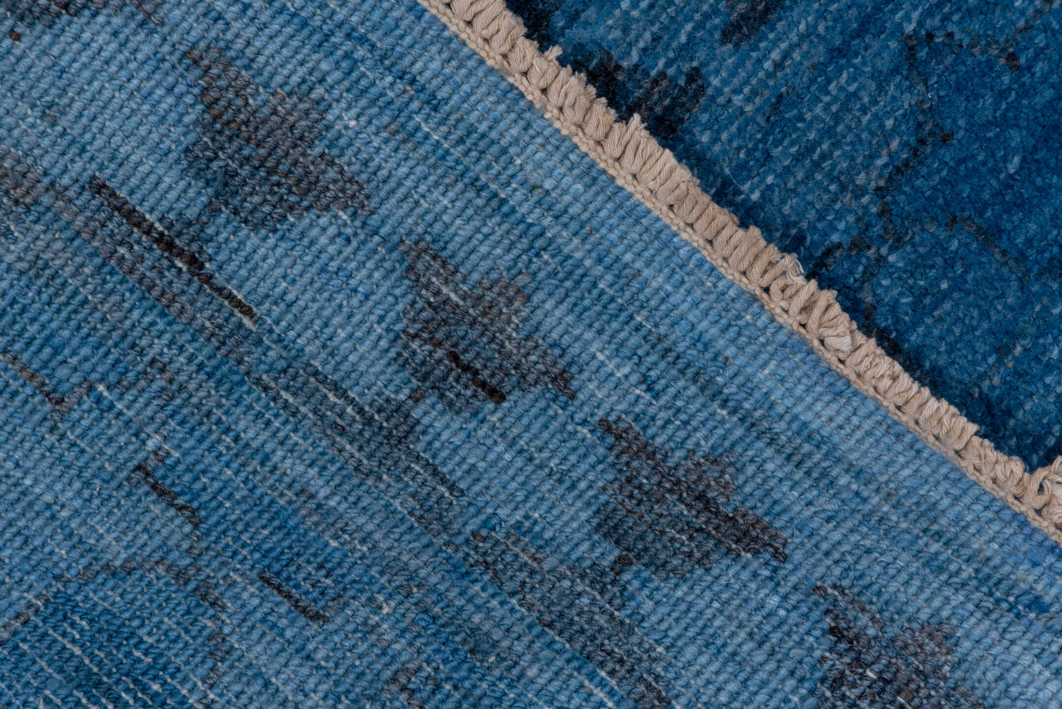 7' x 10' one-of-a-kind handmade vintage Overdyed large size rug. Color palette: blue, navy, indigo, slate, purple, gray