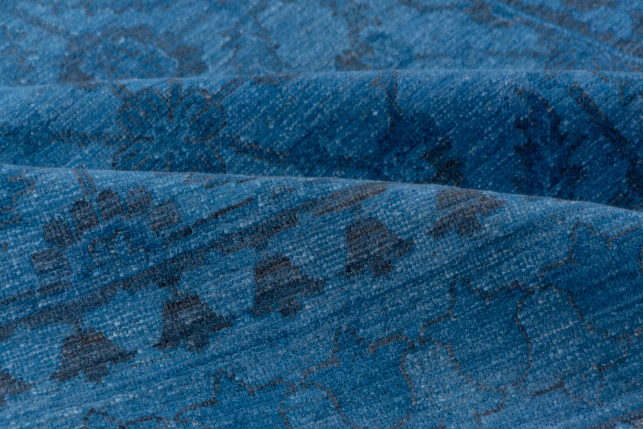 7' x 10' one-of-a-kind handmade vintage Overdyed large size rug. Color palette: blue, navy, indigo, slate, purple, gray