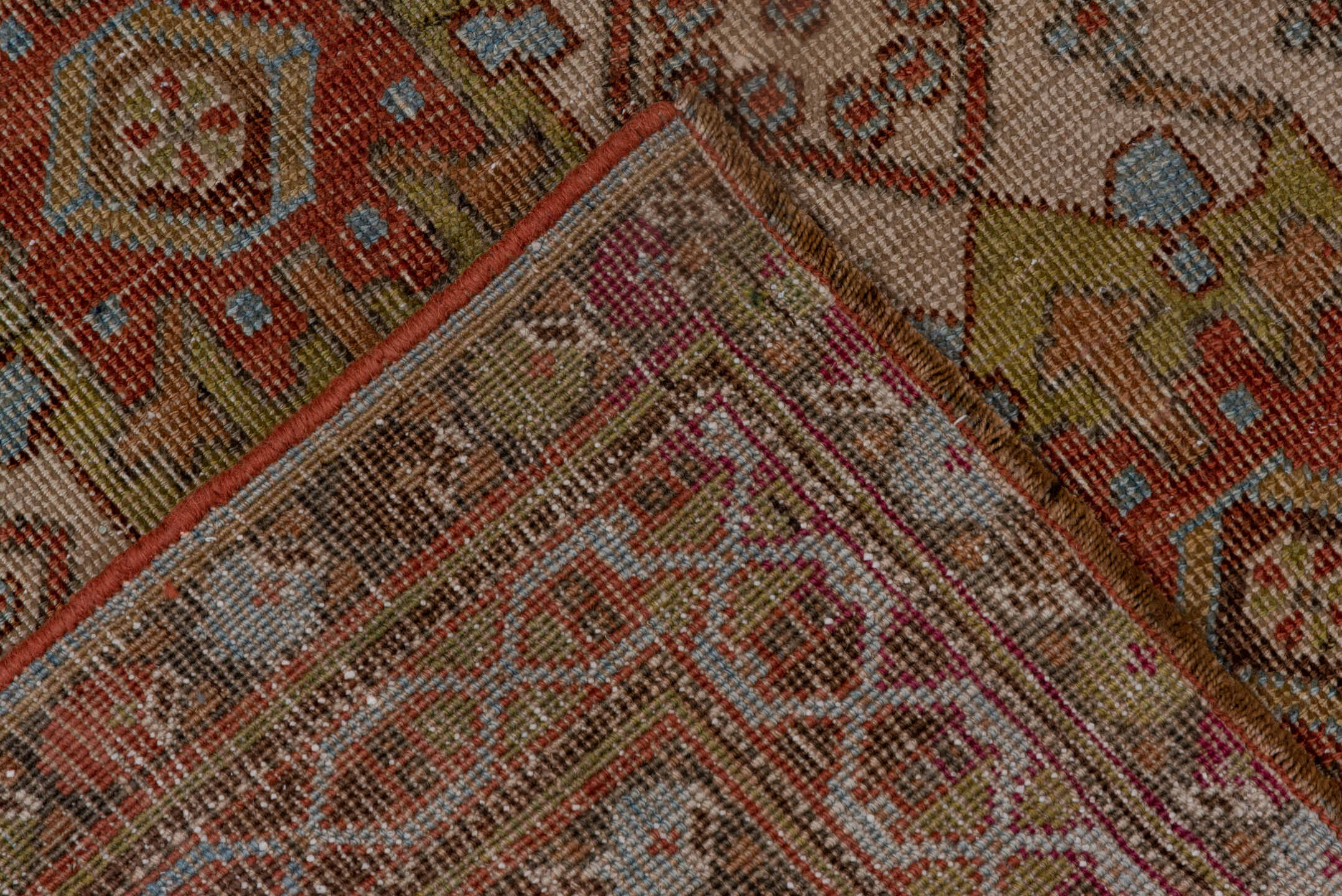 4' x 5' one-of-a-kind handmade antique Afshar small size rug. Color palette: ivory, rust, olive, terra cotta, sky blue
