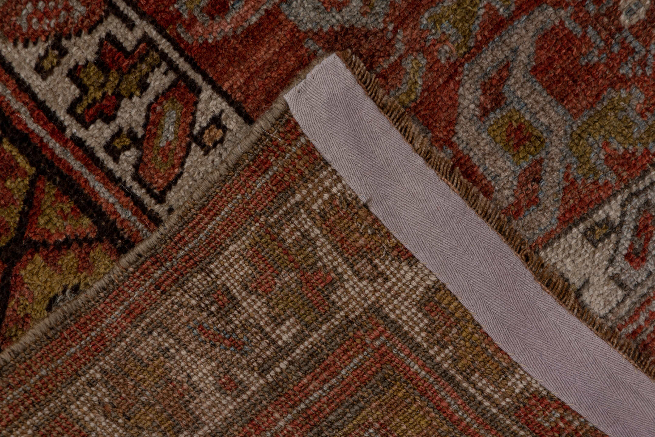3' x 9' one-of-a-kind handmade vintage Bidjar runner rug. Color palette: brown, gray, pink, red
