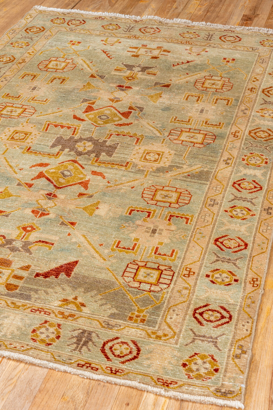 4' x 6' one-of-a-kind handmade vintage Malayer small size rug. Color palette: brown, off-white, orange, tan