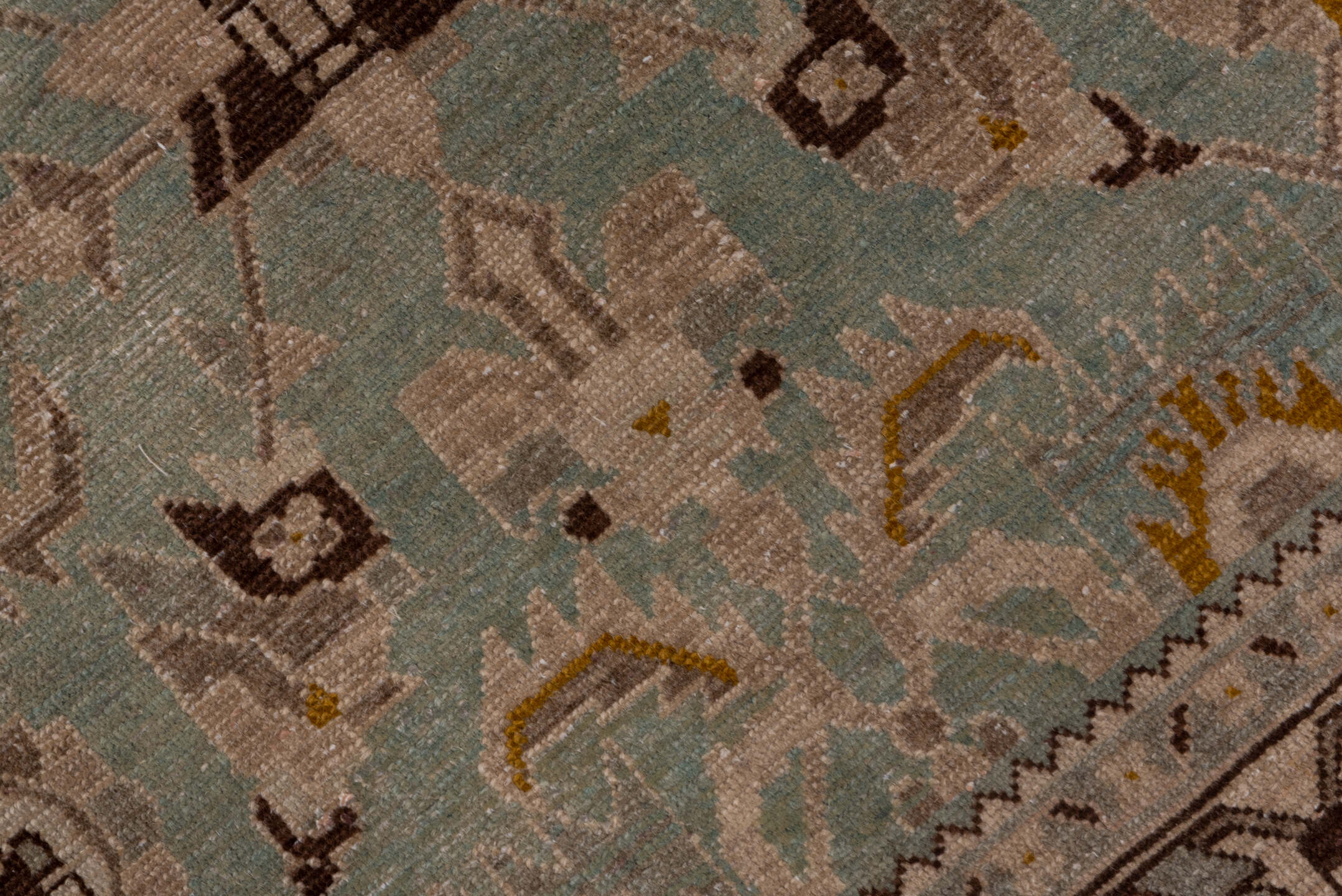 4' x 6' one-of-a-kind handmade antique Malayer rug. Color palette: light blue, ivory, taupe, brown, gold, charcoal, beige