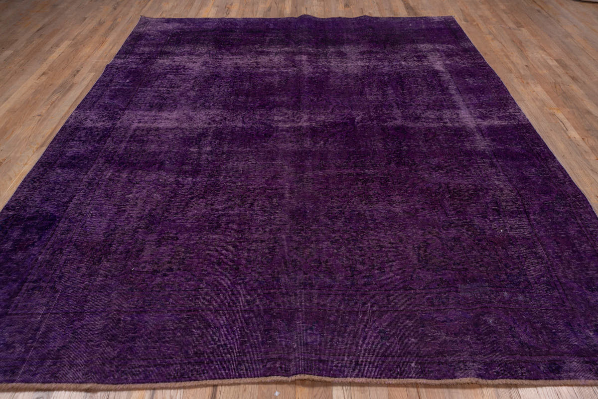 8' x 11' one-of-a-kind handmade antique Overdyed large size rug. Color palette: purple, plum, violet, eggplant, pink