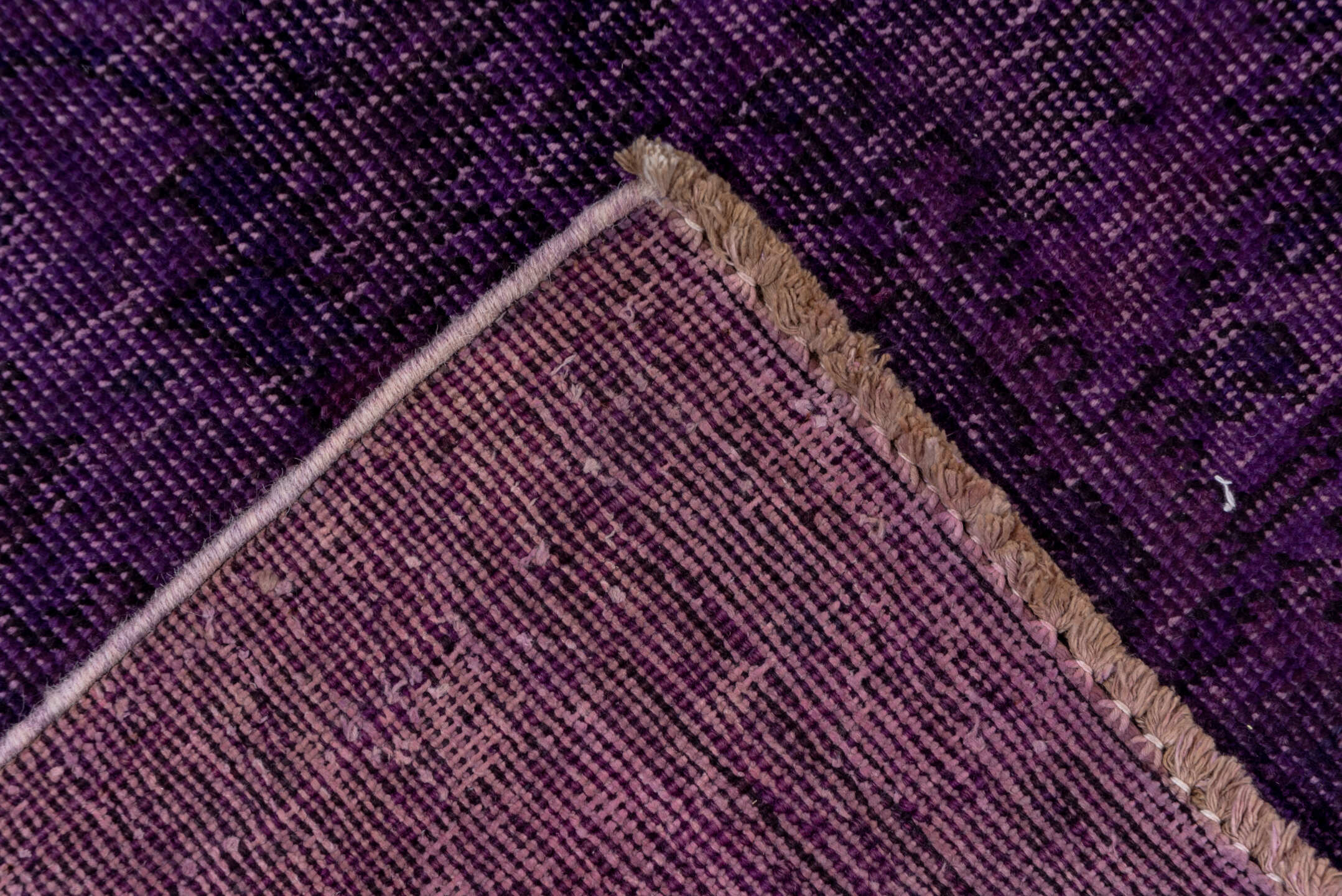 8' x 11' one-of-a-kind handmade vintage Overdyed large size rug. Color palette: gray, off-white, pink, snow, white