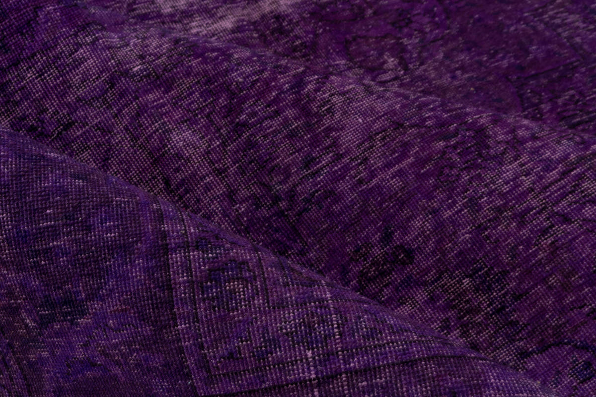 8' x 11' one-of-a-kind handmade antique Overdyed large size rug. Color palette: purple, plum, violet, eggplant, pink