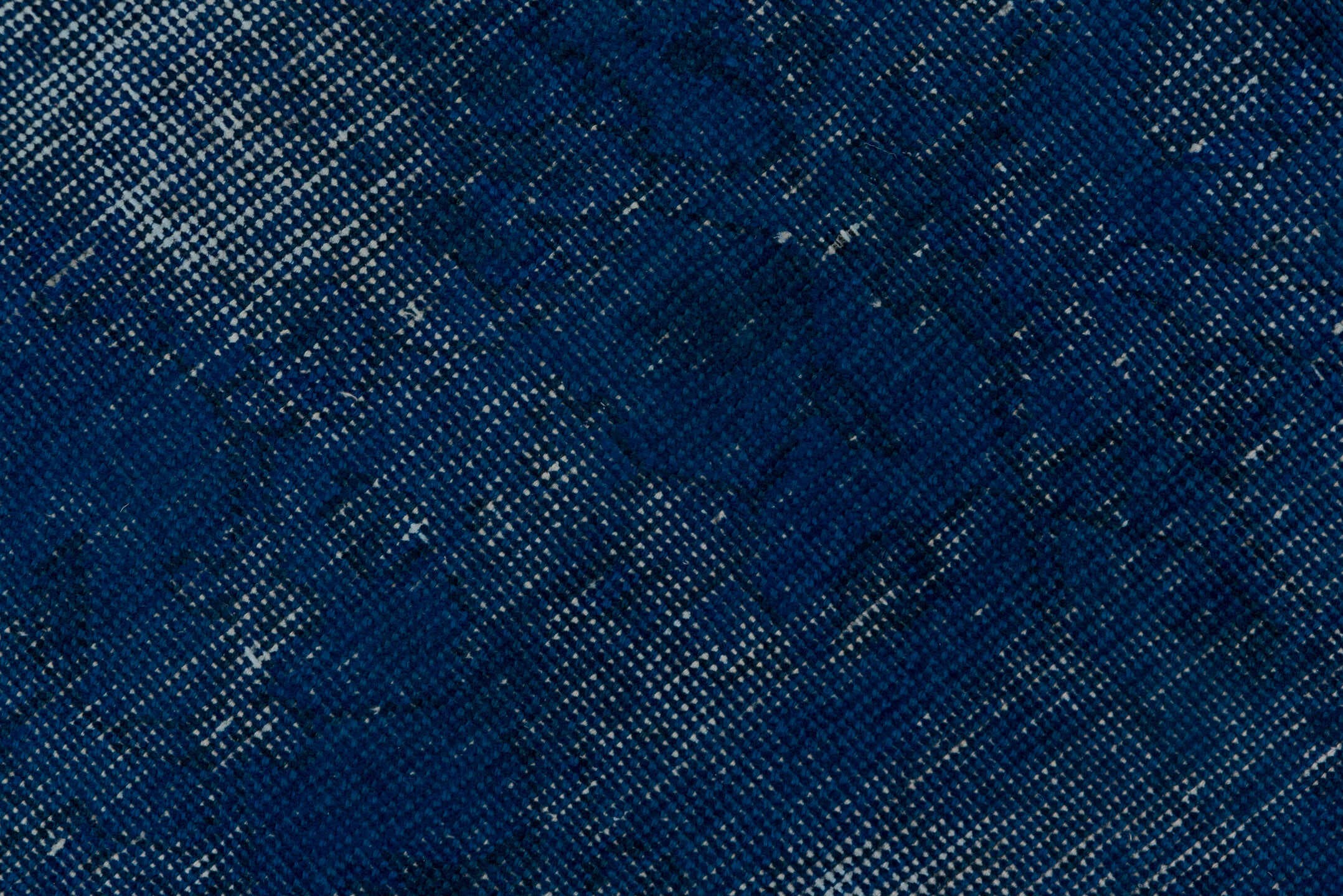 9' x 11' one-of-a-kind handmade vintage Overdyed large size rug. Color palette: cobalt, navy, slate, charcoal, ivory, blue