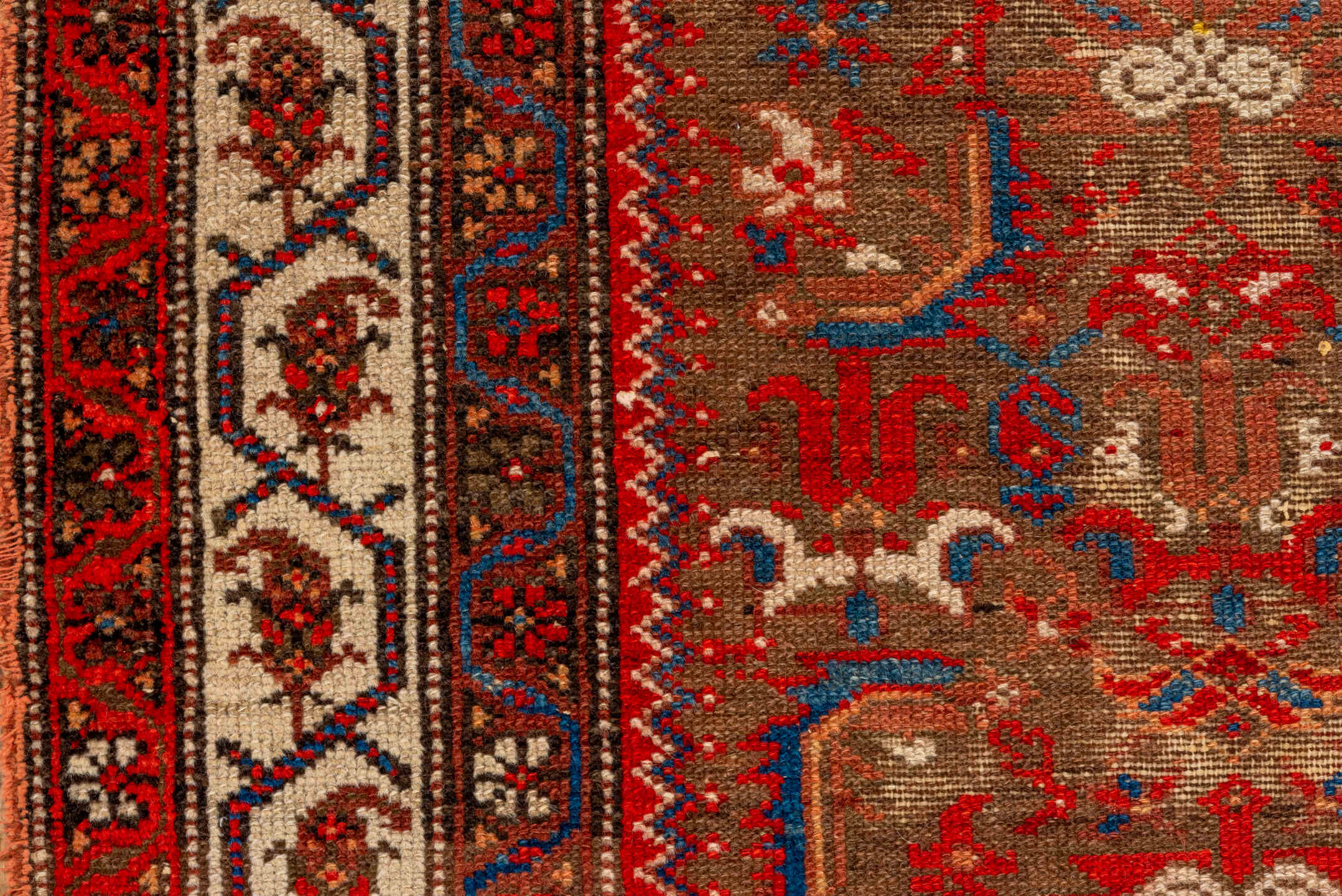 3' x 13' one-of-a-kind handmade vintage Malayer runner rug. Color palette: rust, camel, ivory, navy, crimson, brown, slate
