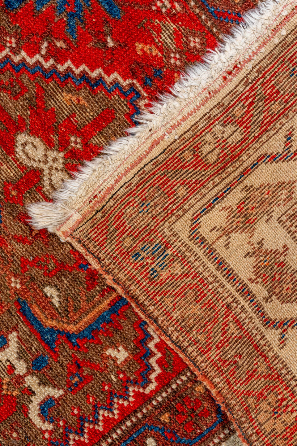 3' x 13' one-of-a-kind handmade vintage Malayer runner rug. Color palette: rust, camel, ivory, navy, crimson, brown, slate