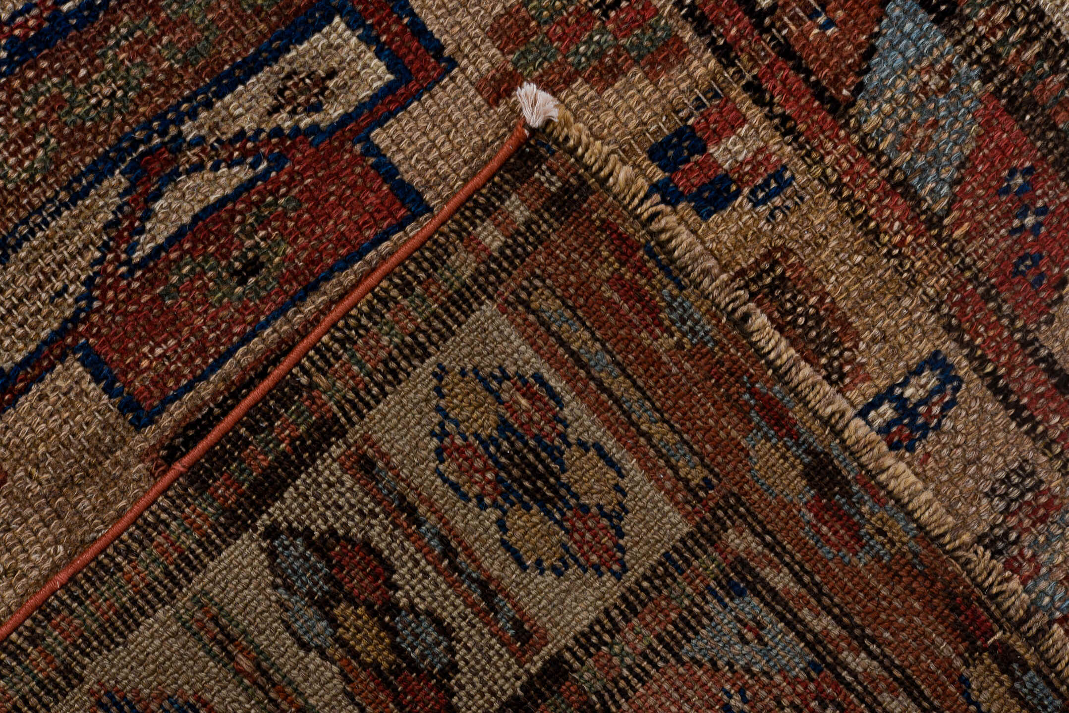2' x 8' one-of-a-kind handmade antique NW Persian runner rug. Color palette: ivory, rust, indigo, camel, taupe, charcoal