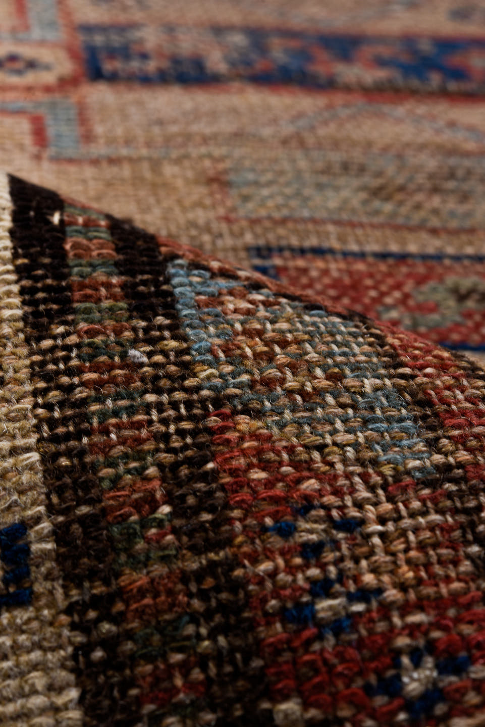 2' x 8' one-of-a-kind handmade antique NW Persian runner rug. Color palette: ivory, rust, indigo, camel, taupe, charcoal