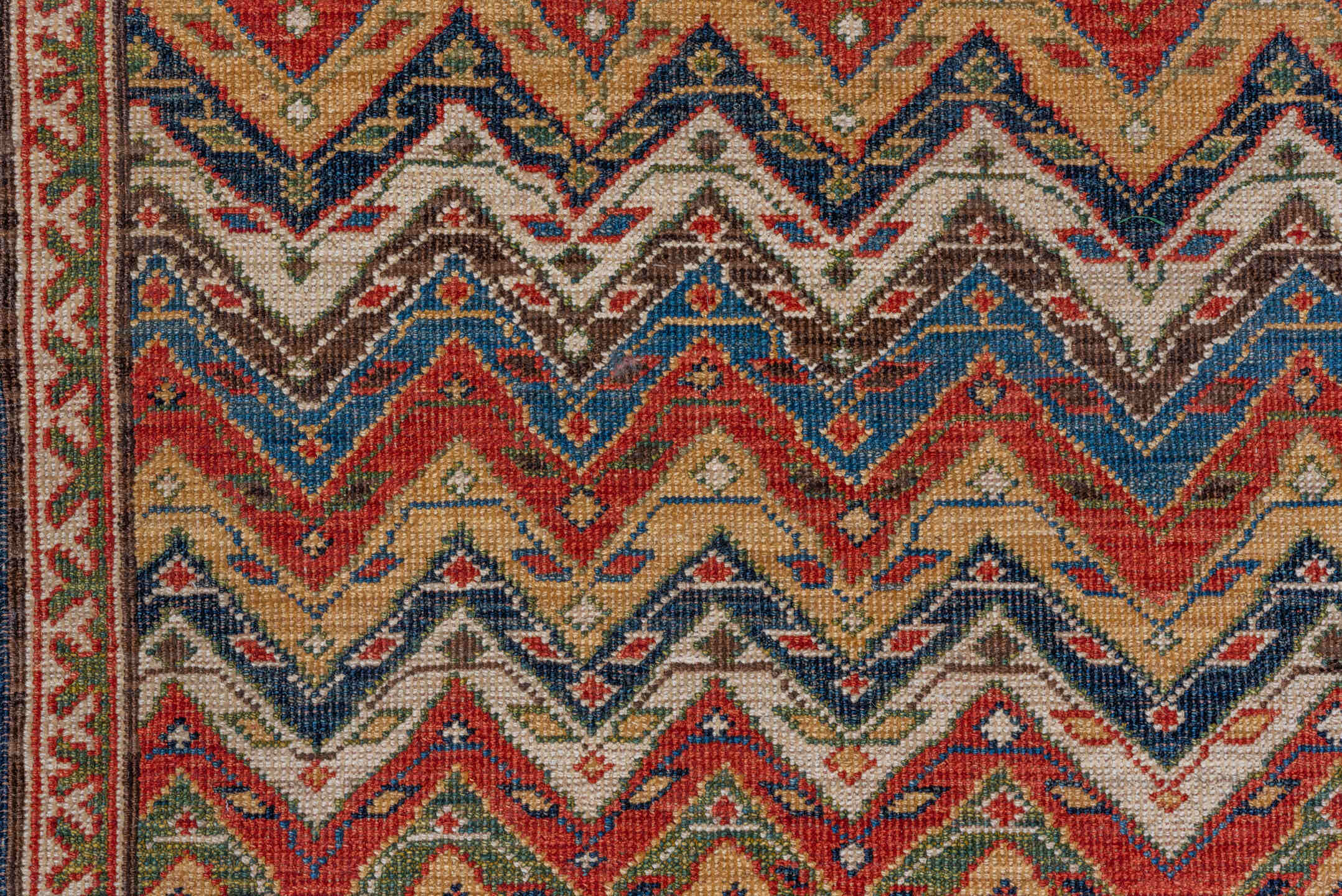 5' x 9' one-of-a-kind handmade vintage NW Persian medium size rug. Color palette: ivory, rust, brown, indigo, camel, olive