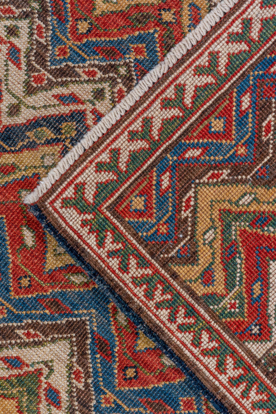5' x 9' one-of-a-kind handmade vintage NW Persian medium size rug. Color palette: ivory, rust, brown, indigo, camel, olive