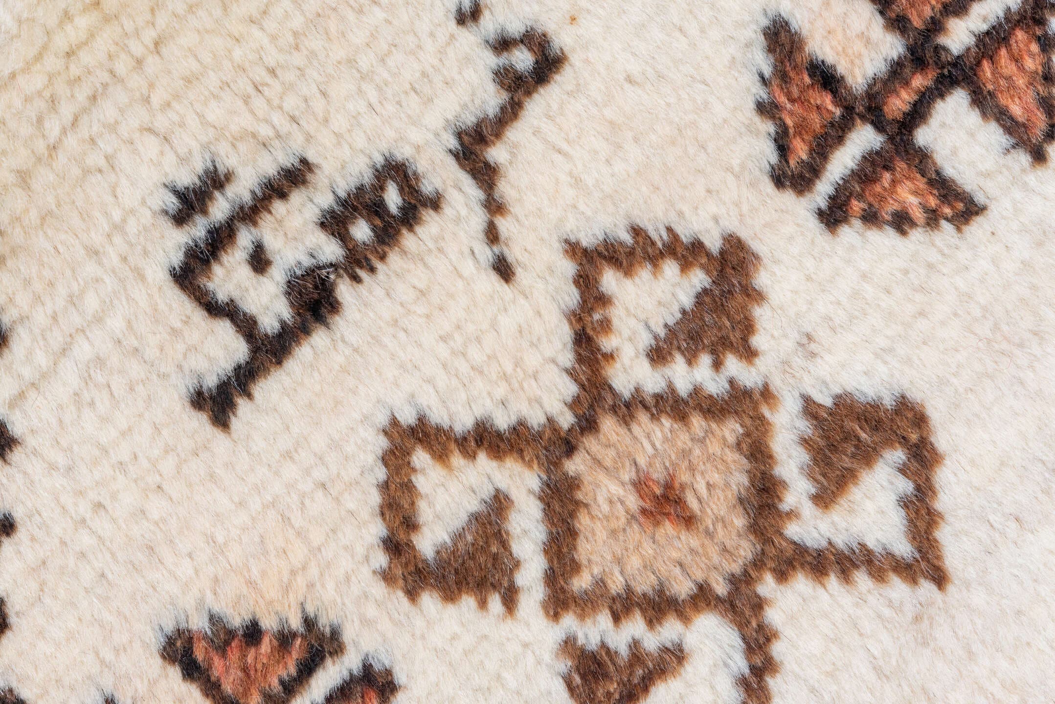 3' x 6' one-of-a-kind handmade antique Gabbe small size rug. Color palette: ivory, taupe, brown, camel, rust, charcoal