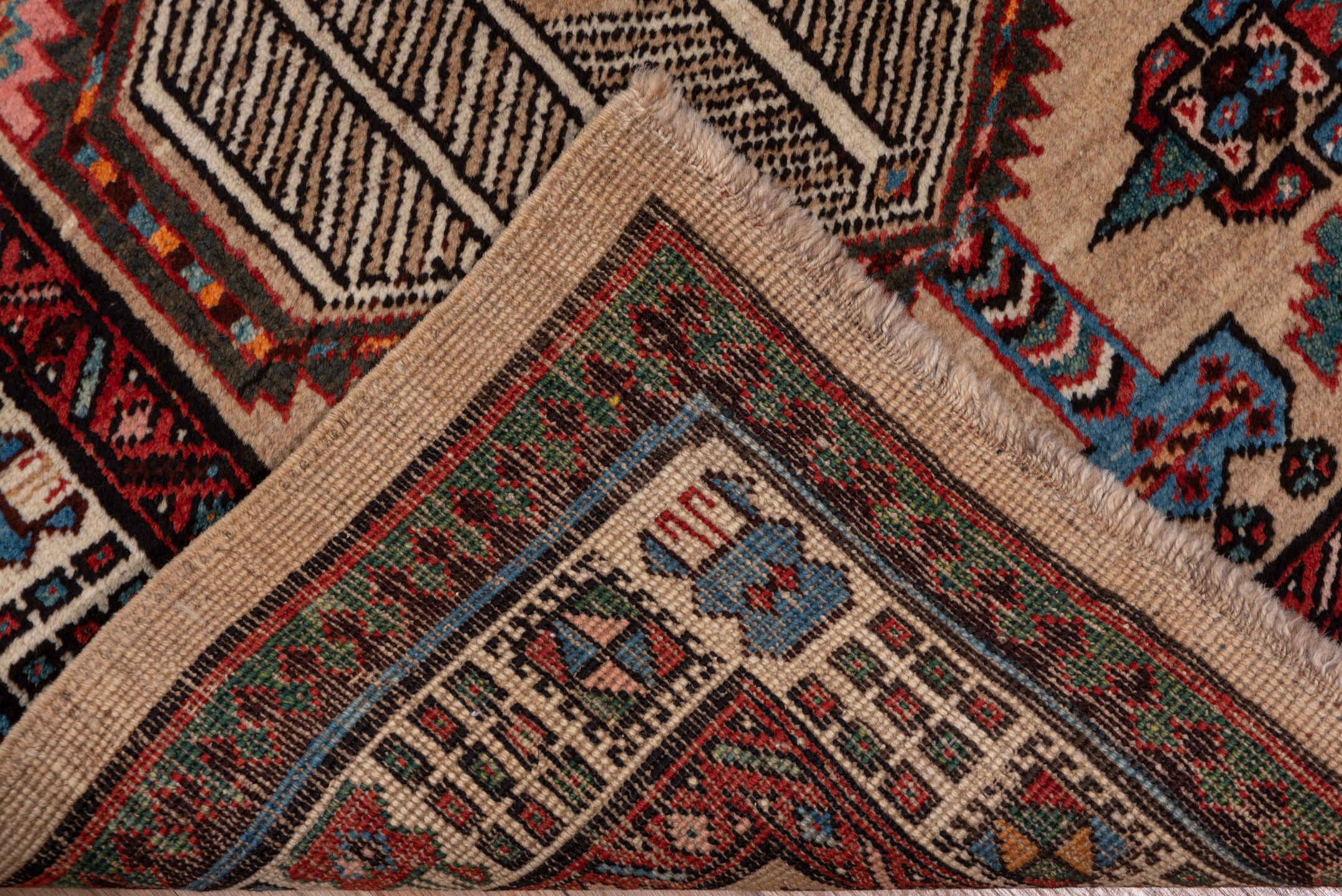 3' x 17' one-of-a-kind handmade vintage Sarab runner rug. Color palette: blue, brown, gray, light gray, pink, red, redwood