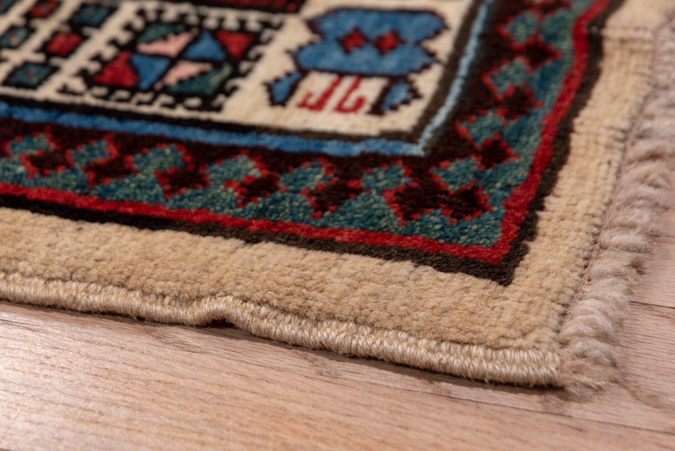 3' x 17' one-of-a-kind handmade vintage Sarab runner rug. Color palette: blue, brown, gray, light gray, pink, red, redwood
