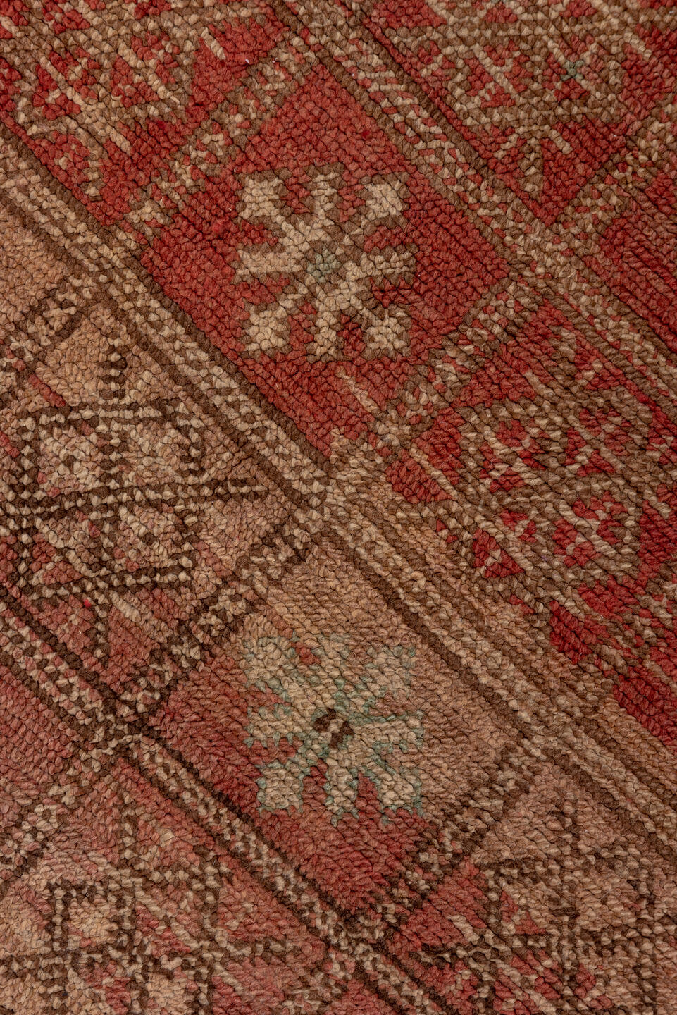 4' x 7' one-of-a-kind handmade vintage Moroccan rug. Color palette: terra cotta, camel, taupe, rust, brown, ivory