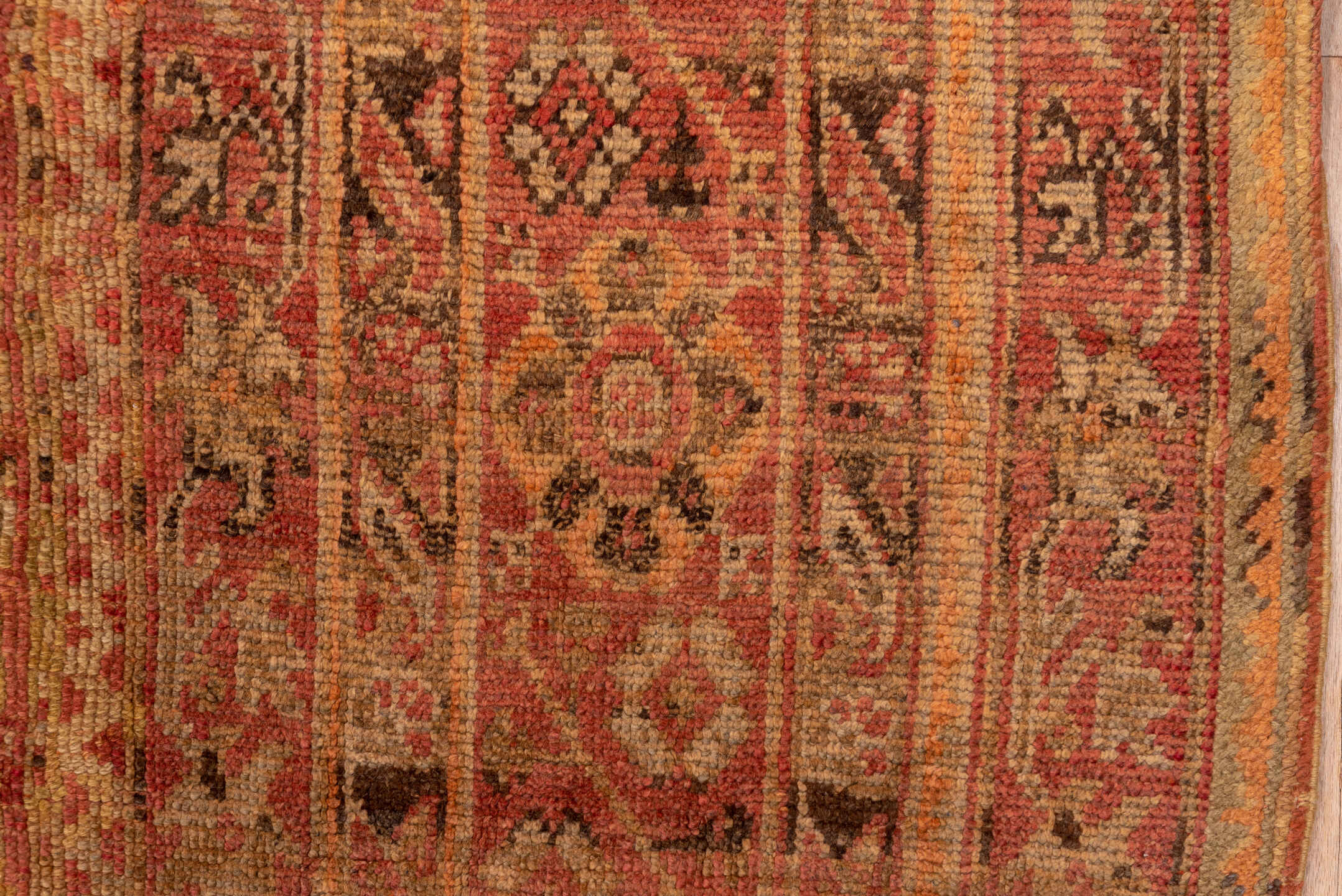 16' x 28' one-of-a-kind handmade vintage Oushak oversize rug. Color palette: brown, orange, pink, sienna