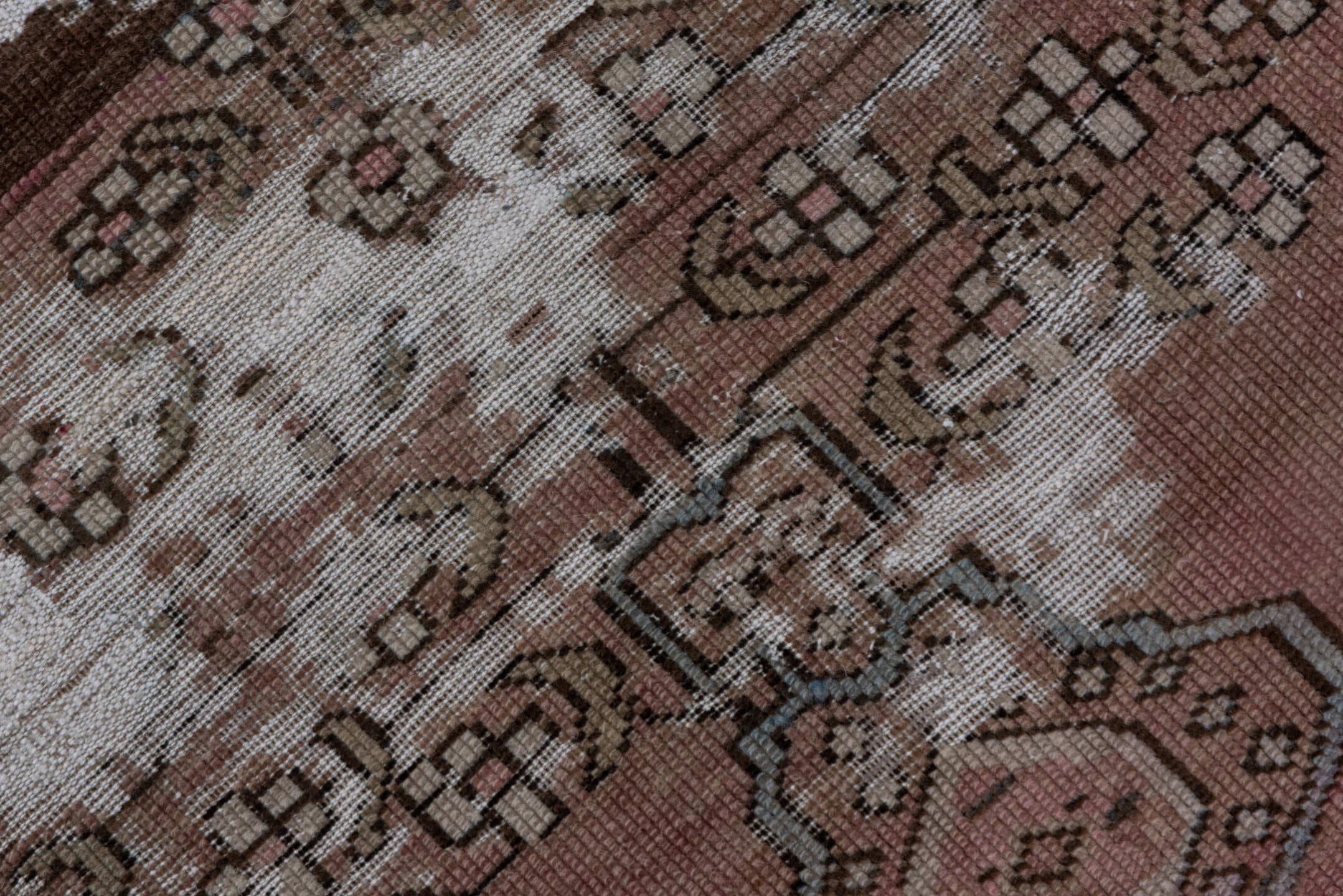 4' x 6' one-of-a-kind handmade antique Caucasian small size rug. Color palette: brown, rose, taupe, ivory, slate, burgundy