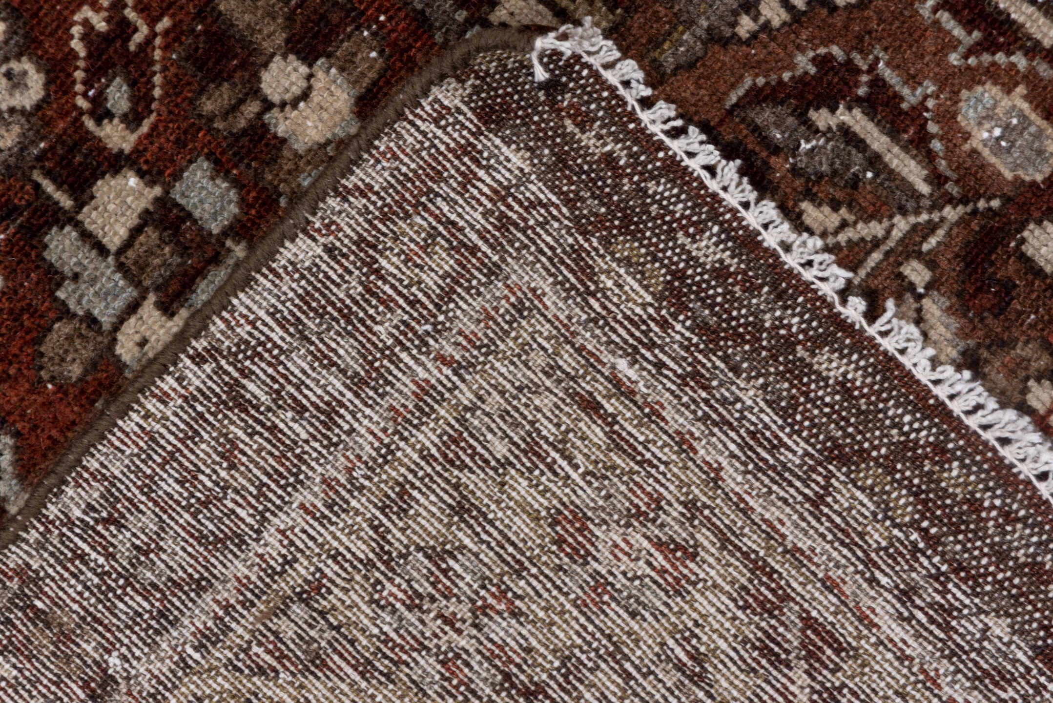 4' x 6' one-of-a-kind handmade antique Baktiary small size rug. Color palette: rust, ivory, brown, taupe, camel, charcoal