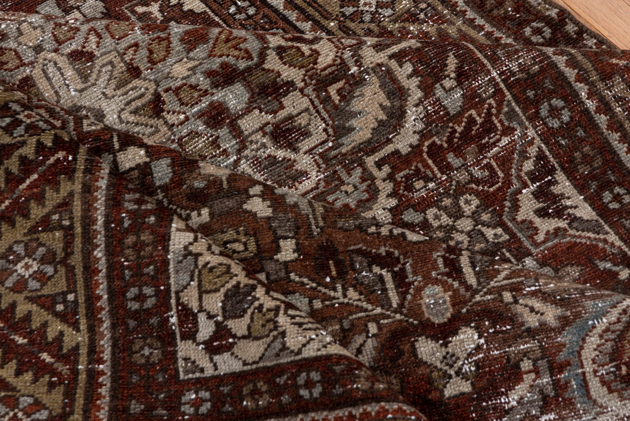 4' x 6' one-of-a-kind handmade antique Baktiary small size rug. Color palette: rust, ivory, brown, taupe, camel, charcoal
