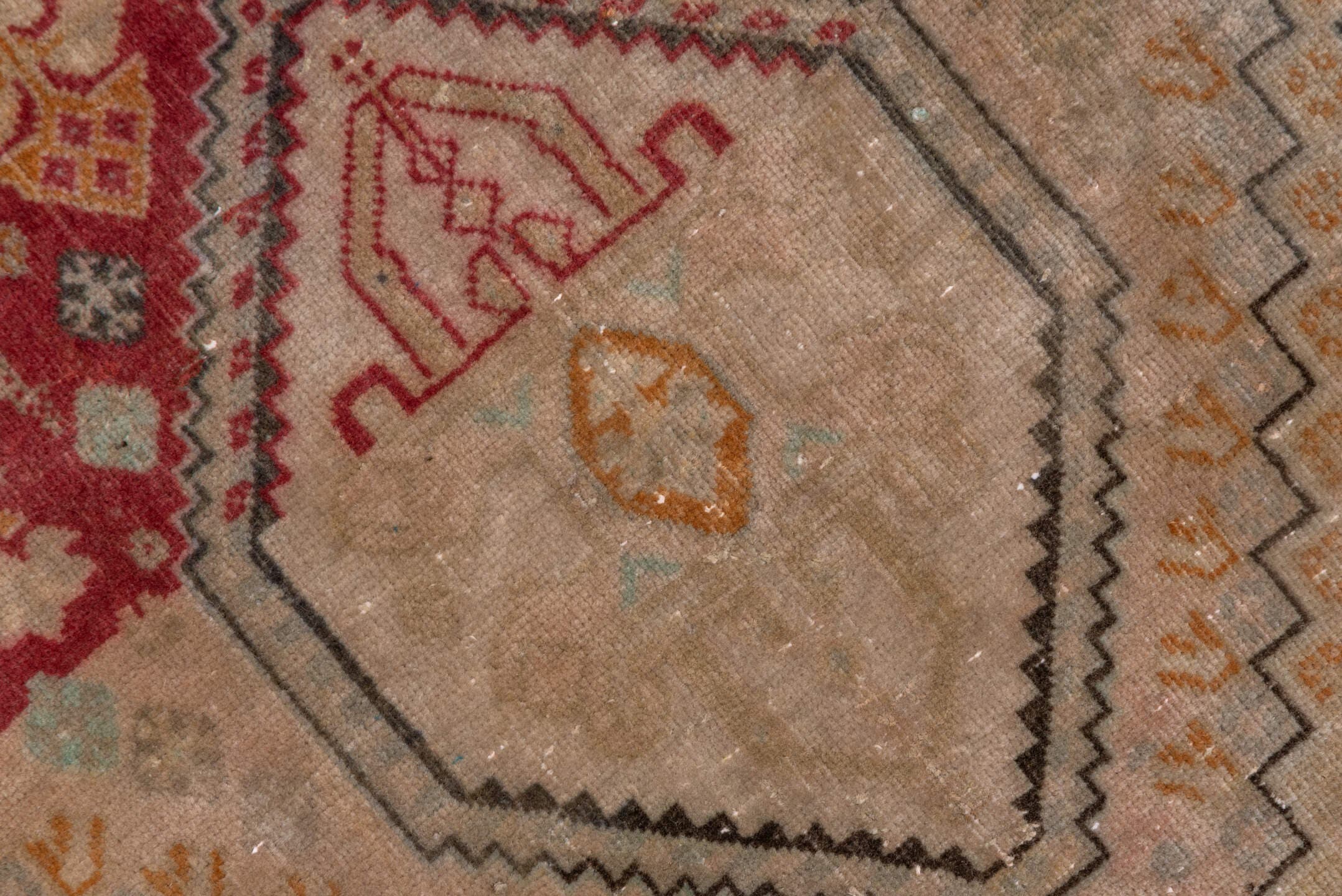 2' x 6' one-of-a-kind handmade antique Shiraz runner rug. Color palette: ivory, rust, taupe, rose, sage, charcoal