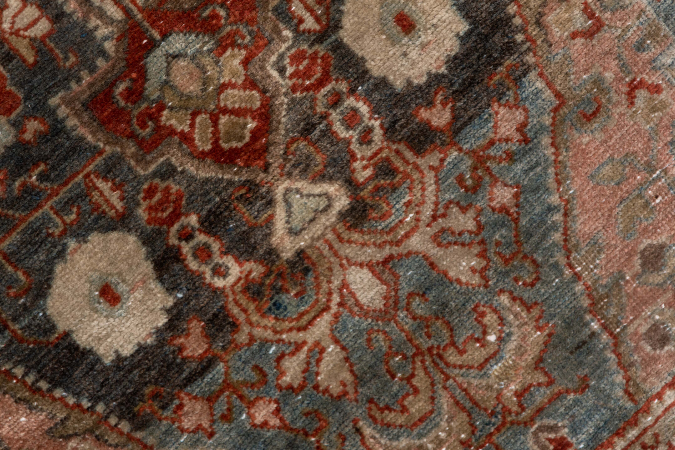 4' x 6' one-of-a-kind handmade antique Sarouk small size rug. Color palette: rose, slate, rust, ivory, charcoal, taupe