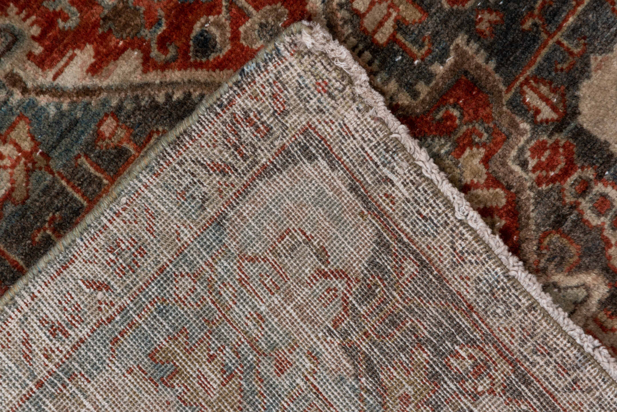 4' x 6' one-of-a-kind handmade antique Sarouk small size rug. Color palette: rose, slate, rust, ivory, charcoal, taupe