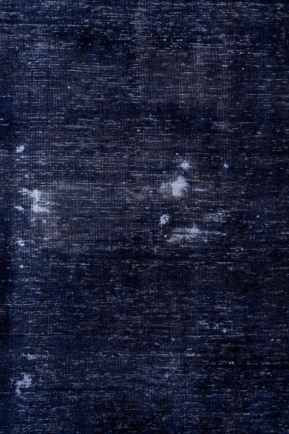 9' x 13' one-of-a-kind handmade vintage Overdyed large size rug. Color palette: indigo, navy, slate, charcoal, ivory, purple