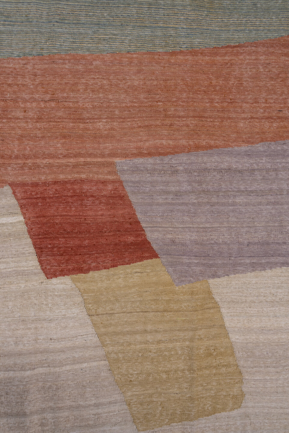 8' x 9' one-of-a-kind handmade vintage Kilim rug. Color palette: ivory, rust, sage, lavender, gold, brick, taupe, terracotta