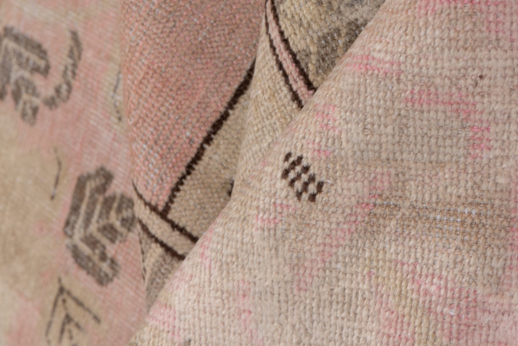 4' x 7' one-of-a-kind handmade antique Khotan rug. Color palette: rose, taupe, ivory, olive, beige, charcoal, pink, red