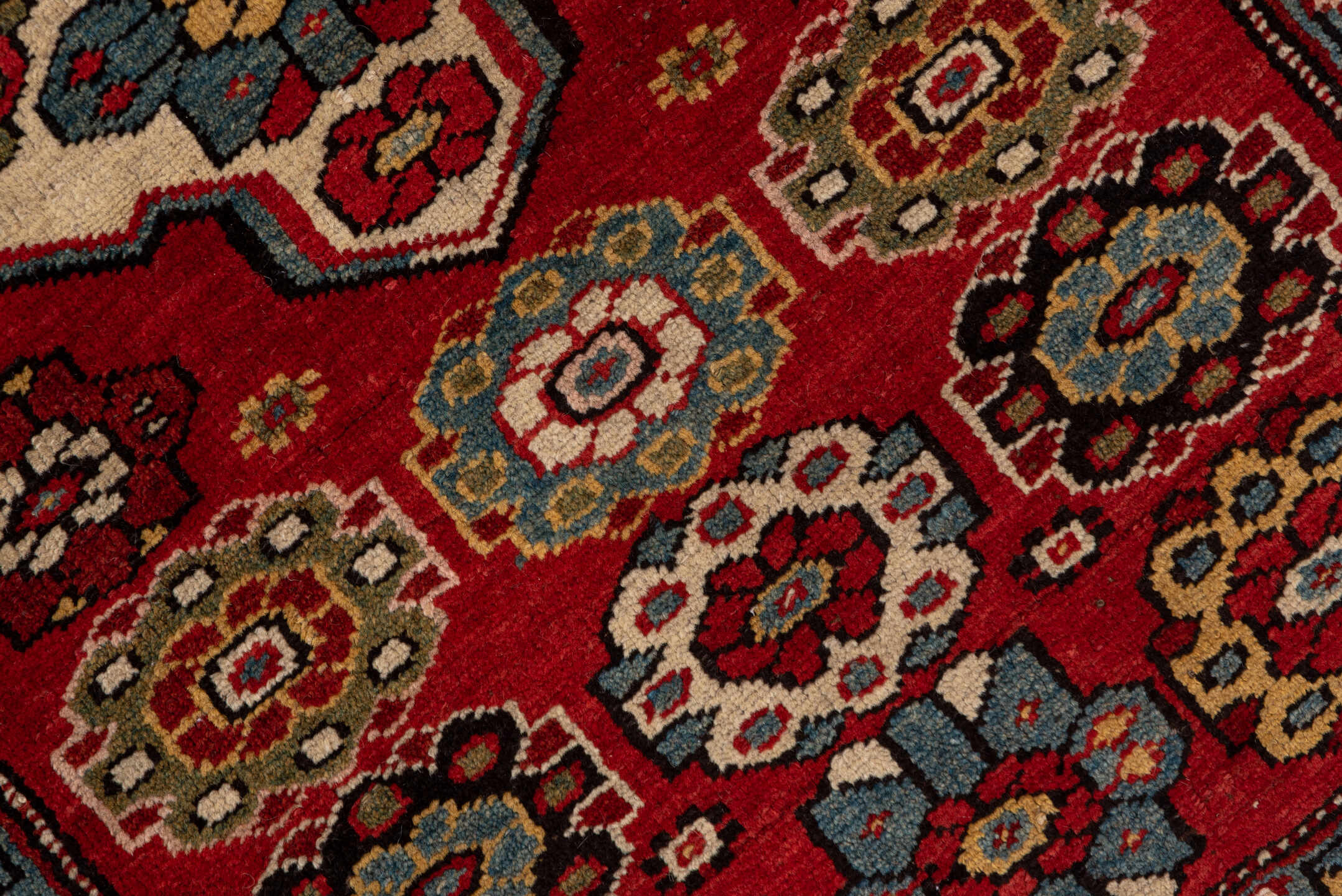 4' x 5' one-of-a-kind handmade antique NW Persian small size rug. Color palette: red, ivory, blue, burgundy, gold, camel