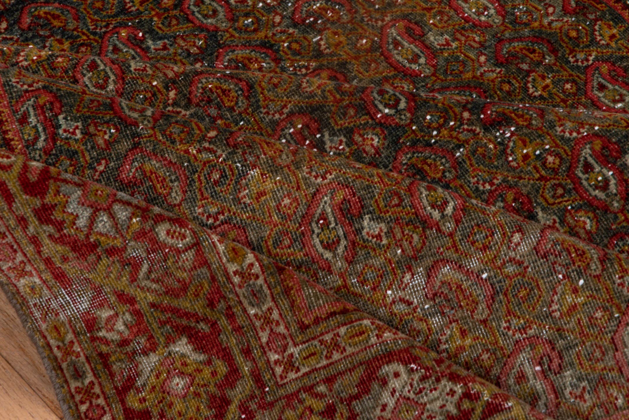 4' x 6' one-of-a-kind handmade antique Sarouk small size rug. Color palette: rust, brick, gold, ivory, navy, camel, brown