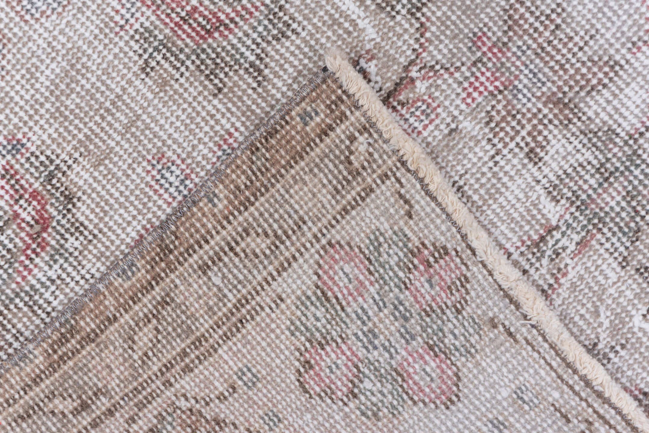 6' x 9' one-of-a-kind handmade antique Overdyed medium size rug. Color palette: ivory, blush, taupe, rose, beige, pewter