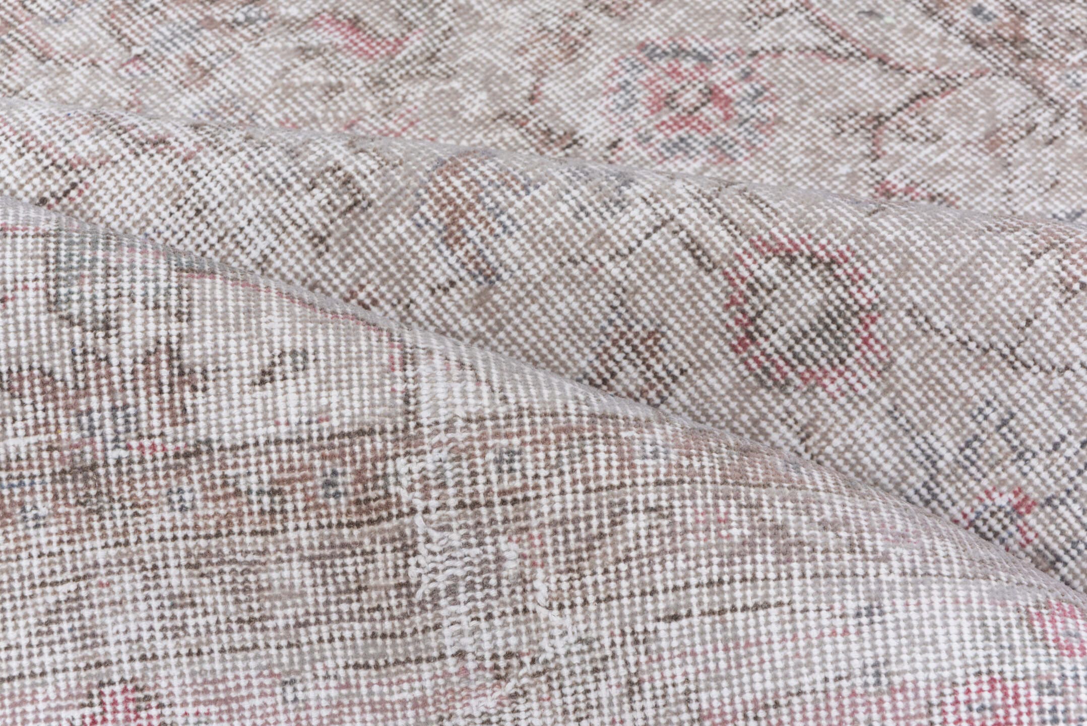 6' x 9' one-of-a-kind handmade antique Overdyed medium size rug. Color palette: ivory, blush, taupe, rose, beige, pewter