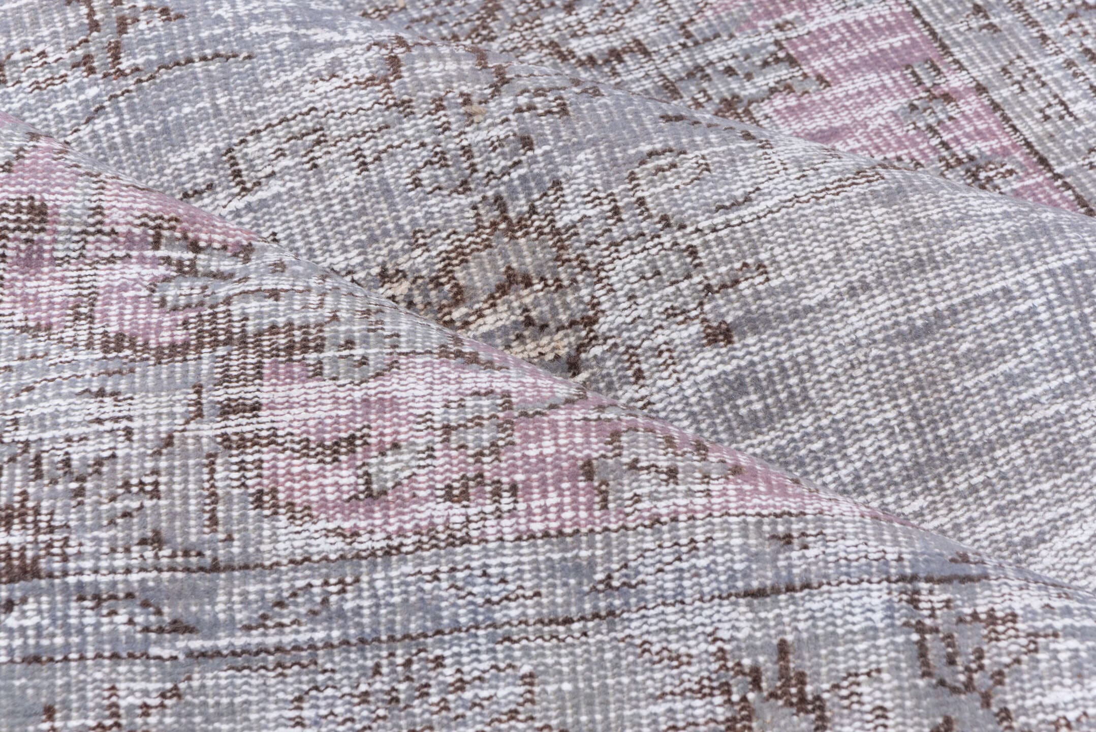 5' x 8' one-of-a-kind handmade vintage Overdyed medium size rug. Color palette: gray, taupe, dusty rose, ivory, mauve, beige