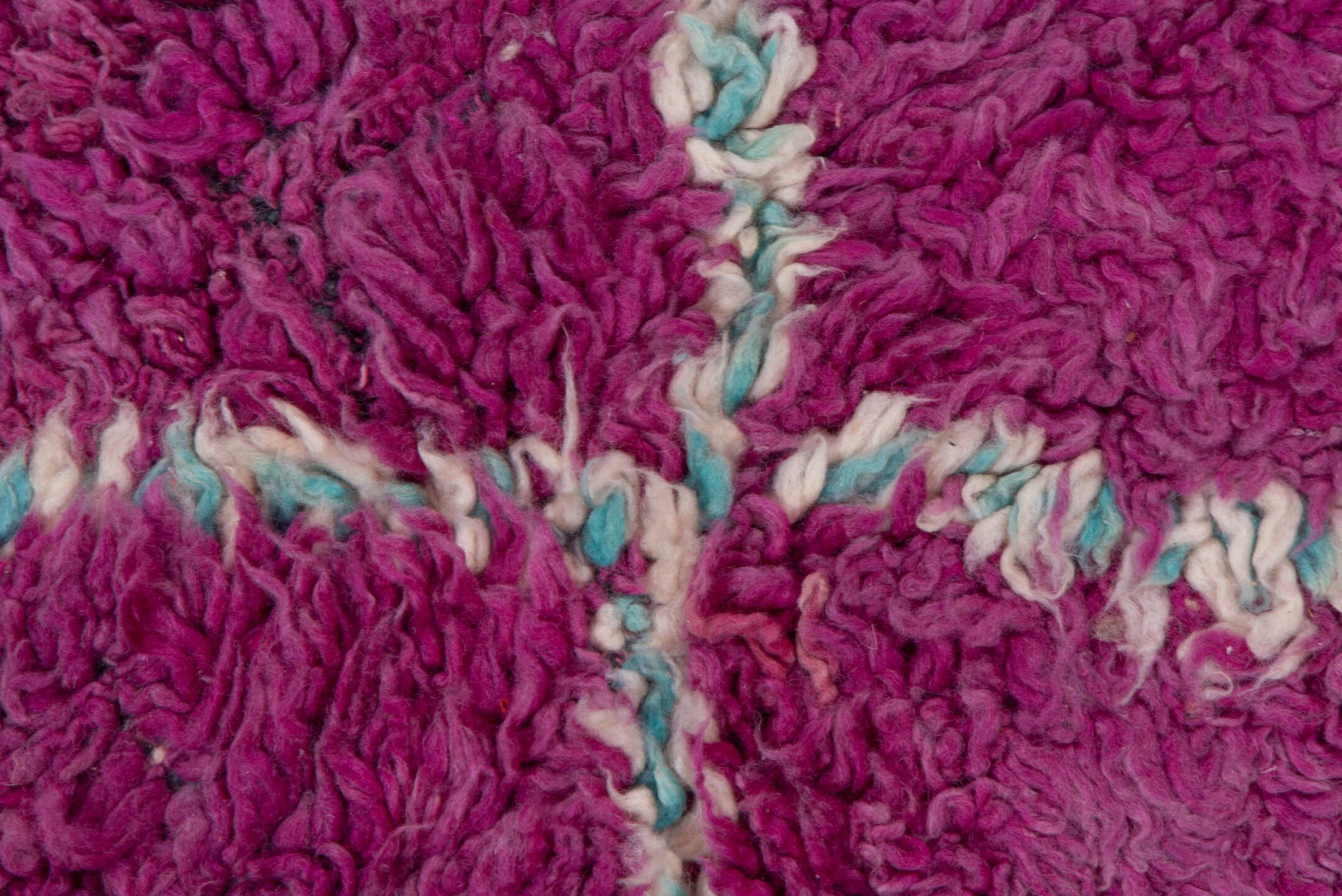 5' x 8' one-of-a-kind handmade vintage Moroccan medium size rug. Color palette: magenta, ivory, aqua, plum, rose, pink, teal
