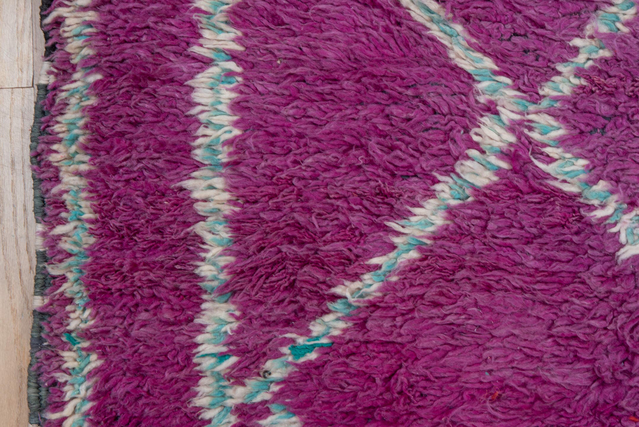5' x 8' one-of-a-kind handmade vintage Moroccan medium size rug. Color palette: magenta, ivory, aqua, plum, rose, pink, teal