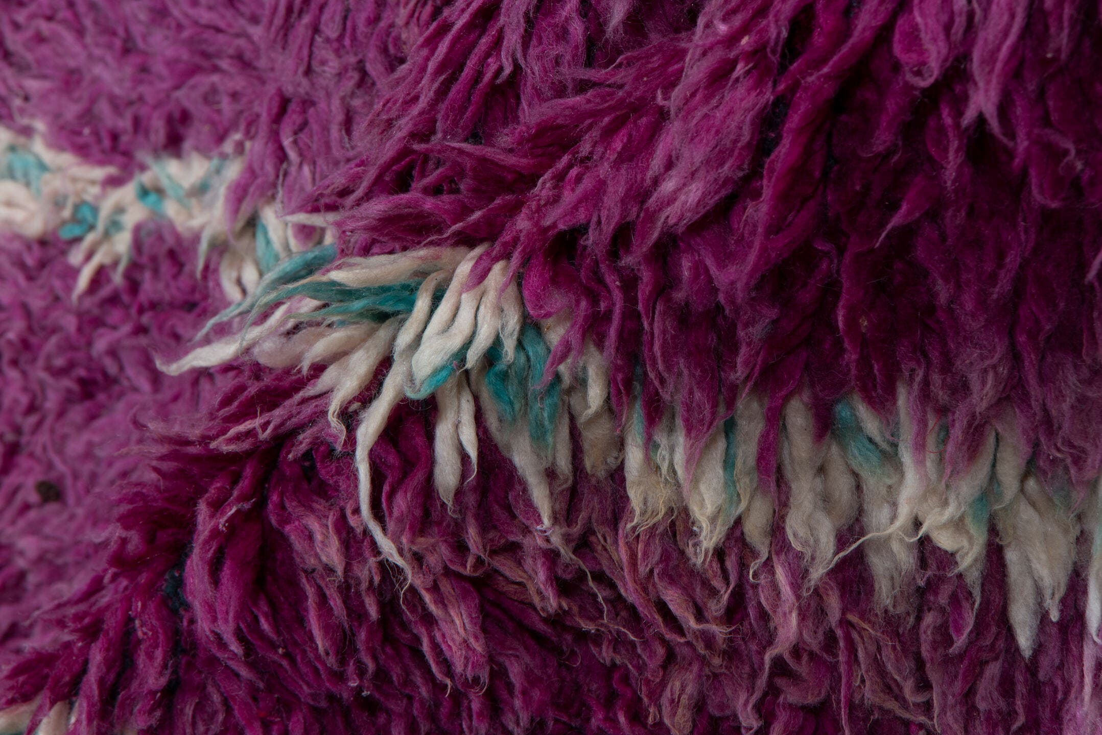 5' x 8' one-of-a-kind handmade vintage Moroccan medium size rug. Color palette: magenta, ivory, aqua, plum, rose, pink, teal