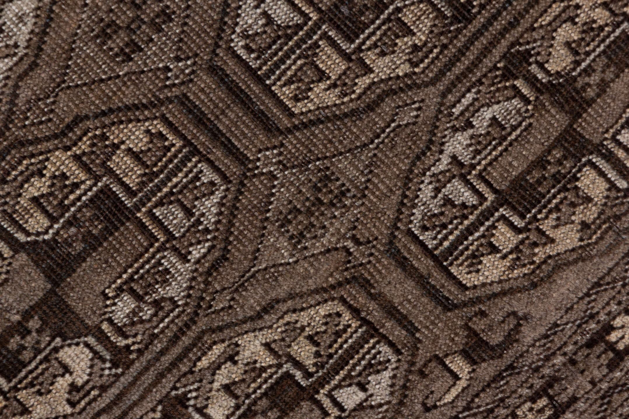 4' x 6' one-of-a-kind handmade antique Afghan small size rug. Color palette: brown, taupe, ivory, camel, charcoal, beige