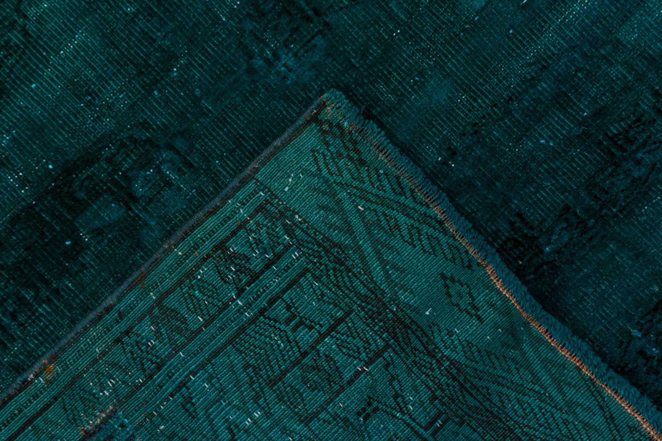 3' x 5' one-of-a-kind handmade antique Overdyed small size rug. Color palette: teal, peacock, charcoal, gray, black