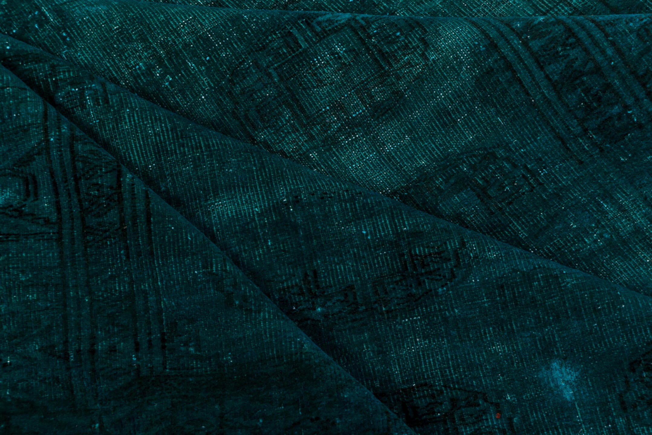 3' x 5' one-of-a-kind handmade antique Overdyed small size rug. Color palette: teal, peacock, charcoal, gray, black