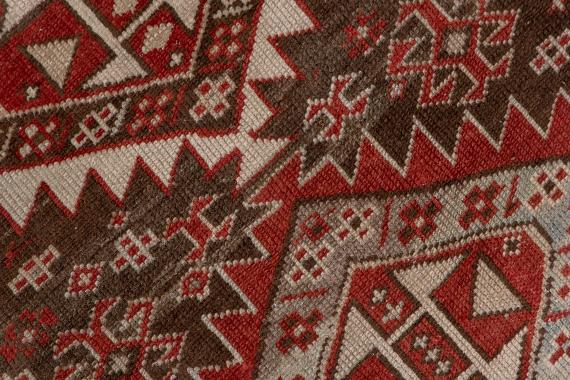 2' x 6' one-of-a-kind handmade antique Shirvan runner rug. Color palette: brown, rust, ivory, pale blue, taupe, brick, camel