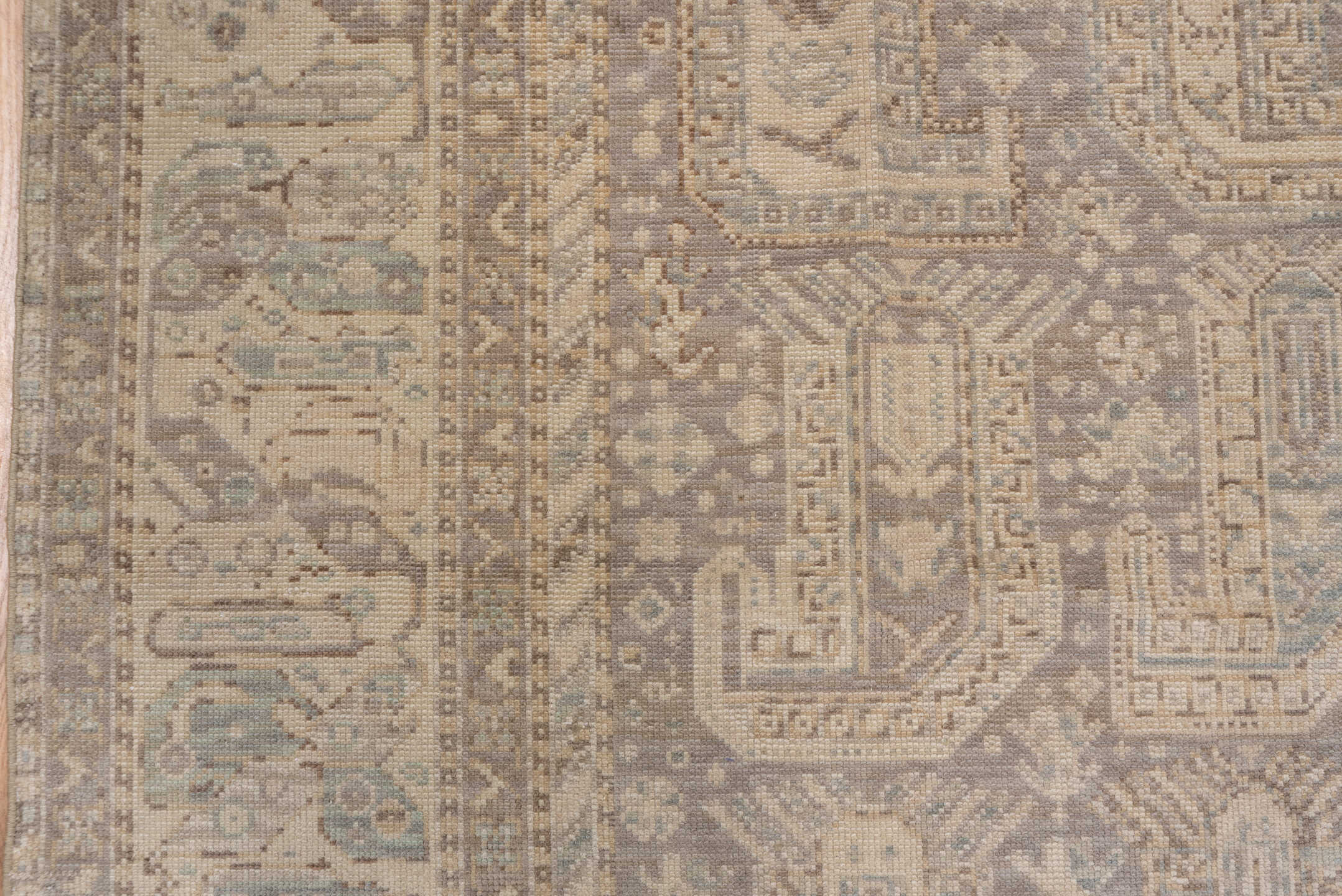 8' x 11' one-of-a-kind handmade antique Sivas large size rug. Color palette: taupe, ivory, beige, stone, pale blue, gray
