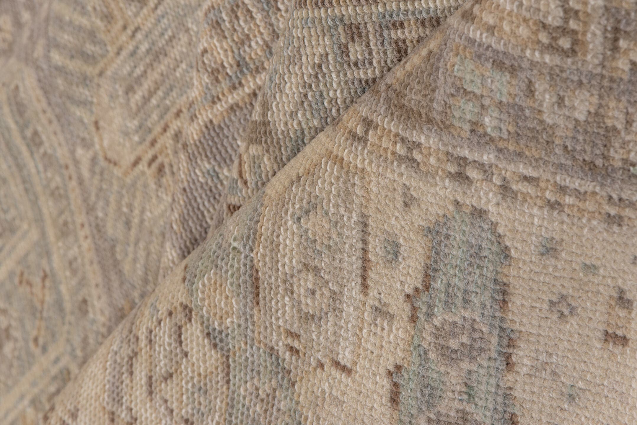 8' x 11' one-of-a-kind handmade antique Sivas large size rug. Color palette: taupe, ivory, beige, stone, pale blue, gray