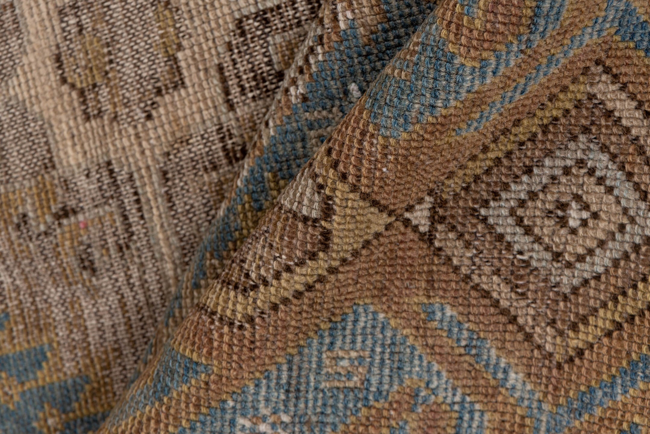 3' x 4' one-of-a-kind handmade antique Shirvan small size rug. Color palette: brown, blue, taupe, ivory, camel, slate, beige
