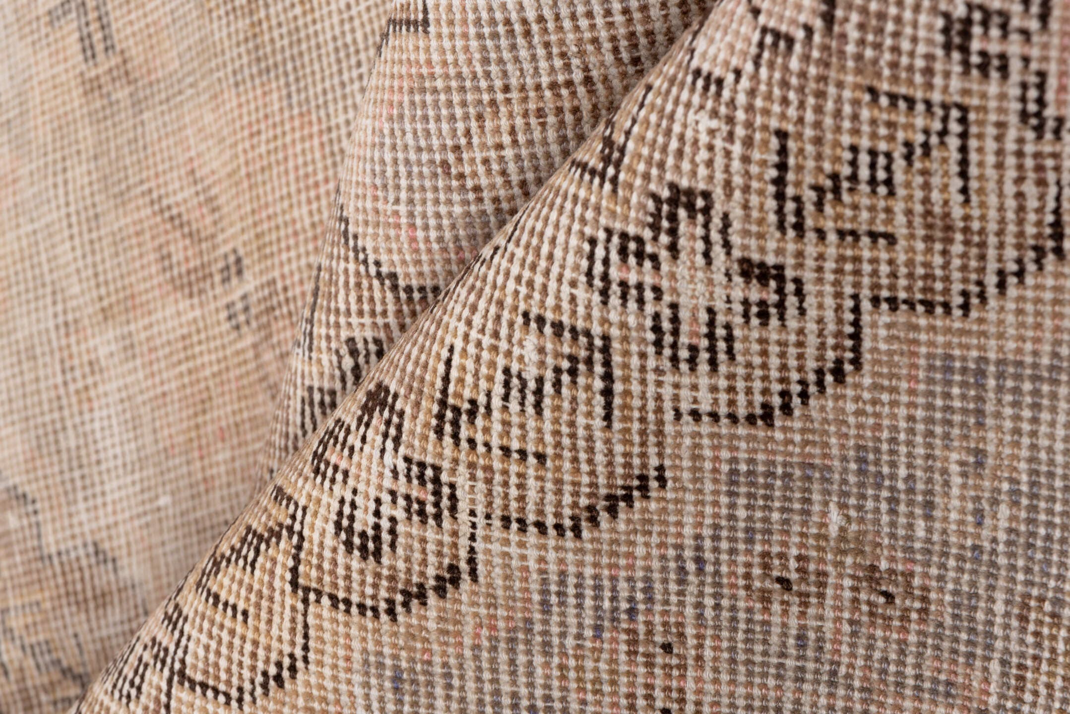 4' x 7' one-of-a-kind handmade antique Khotan rug. Color palette: beige, taupe, camel, brown, ivory, gray